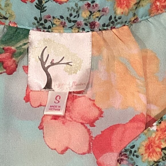 Fig & Flower Floral Button V-Neck Balloon Sleeve Top S 71i - Picture 5 of 7